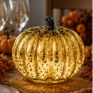Golden Amber Bubble Glass Pumpkin Ornament - view 2