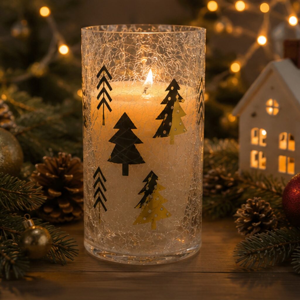 Tall Christmas Tree Crackle Glass Candle Jar - view 1
