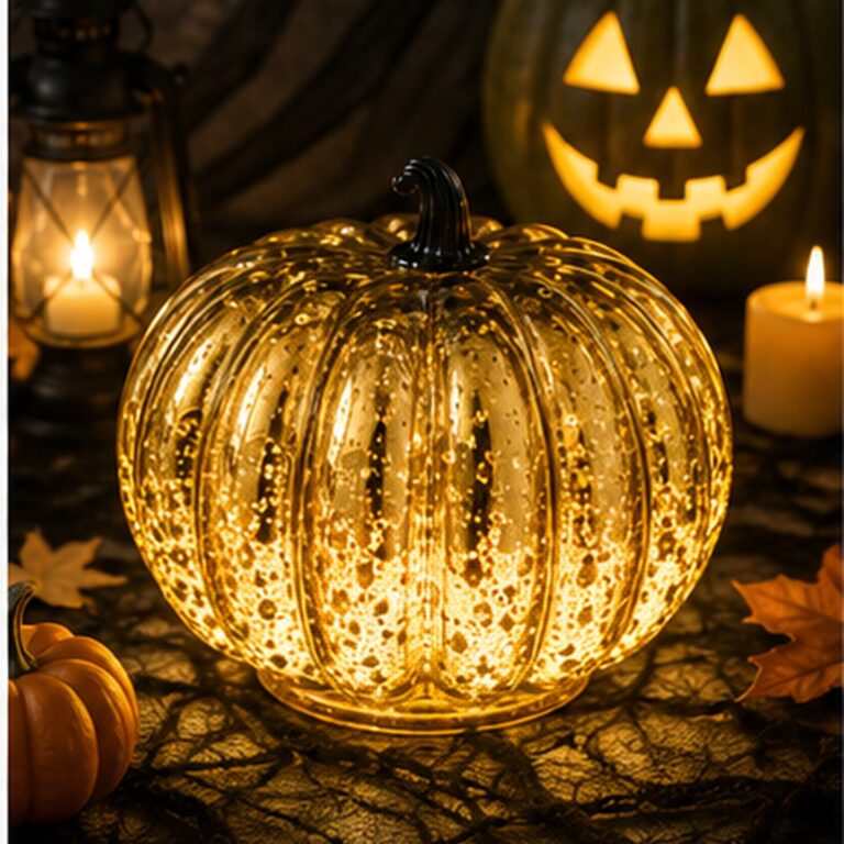 Golden Amber Bubble Glass Pumpkin Ornament - view 1
