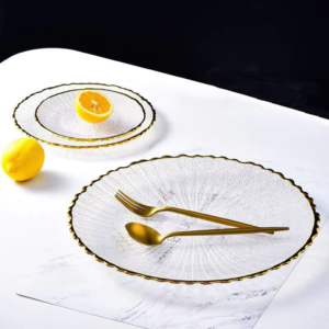 Clear Textured Glass Dinnerware Set with Gold Rim - view 4