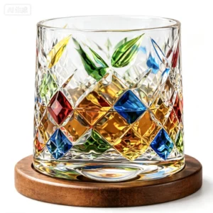 270ml Hand-Painted Spinning Whiskey Glass with Wooden Base – 6 Colorful Styles for Wholesale - view 1