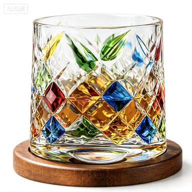 270ml Hand-Painted Spinning Whiskey Glass with Wooden Base – 6 Colorful Styles for Wholesale - view 1