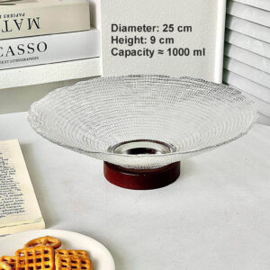 Textured Glass Fruit Bowl with Wooden Pedestal Base - view 11