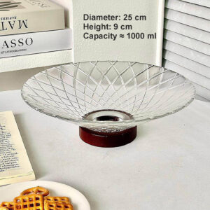 Textured Glass Fruit Bowl with Wooden Pedestal Base - view 12