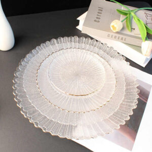 Clear Textured Glass Dinnerware Set with Gold Rim - view 3