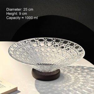 Textured Glass Fruit Bowl with Wooden Pedestal Base - view 9