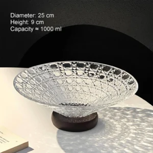 Textured Glass Fruit Bowl with Wooden Pedestal Base - view 9