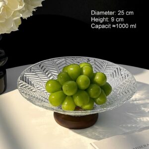 Textured Glass Fruit Bowl with Wooden Pedestal Base - view 8