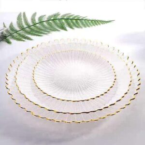 Clear Textured Glass Dinnerware Set with Gold Rim - view 2