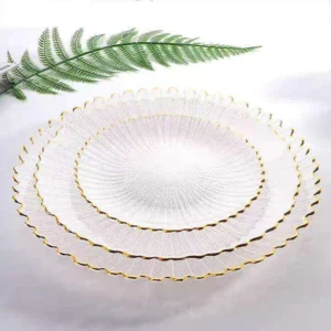 Clear Textured Glass Dinnerware Set with Gold Rim - view 2