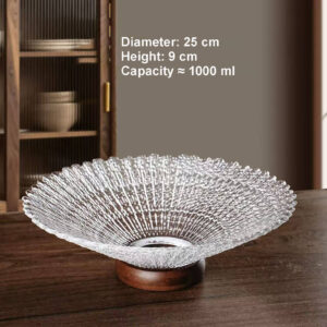 Textured Glass Fruit Bowl with Wooden Pedestal Base - view 10