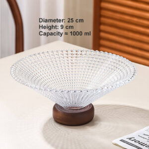 Textured Glass Fruit Bowl with Wooden Pedestal Base - view 7