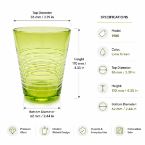 Lime Green Ribbed Glass Tumbler – Wholesale - view 4