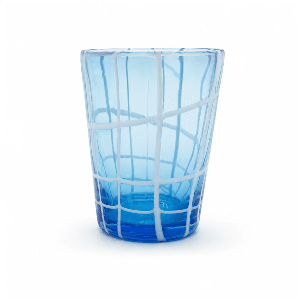 Sky Blue Grid Pattern Glass Tumbler – Wholesale - view 1