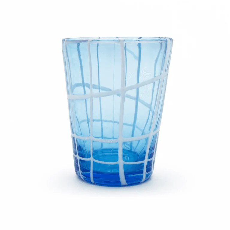 Sky Blue Grid Pattern Glass Tumbler