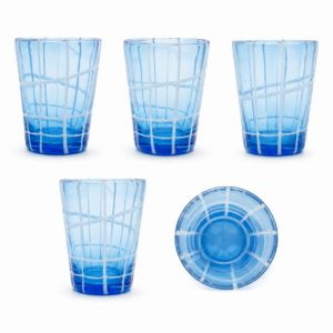 Sky Blue Grid Pattern Glass Tumbler – Wholesale - view 3