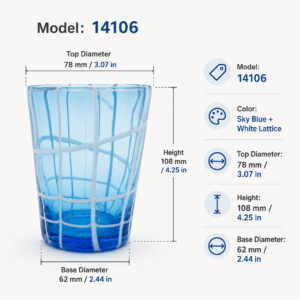 Sky Blue Grid Pattern Glass Tumbler – Wholesale - view 4