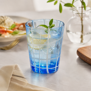 Sky Blue Grid Pattern Glass Tumbler – Wholesale - view 7