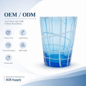 Sky Blue Grid Pattern Glass Tumbler – Wholesale - view 8