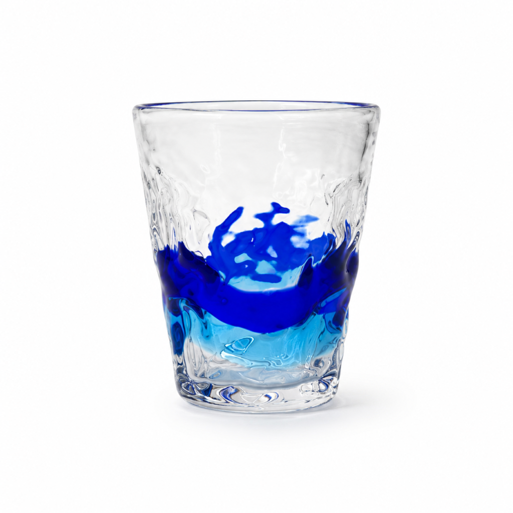 Clear & Blue Ripple-Textured Glass Tumbler – Wholesale - view 1