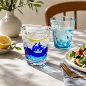 Clear & Blue Ripple-Textured Glass Tumbler – Wholesale - view 7