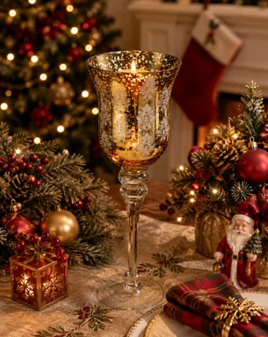 Baroque Metallic Stemmed Glass Candle Holder Collection - view 2