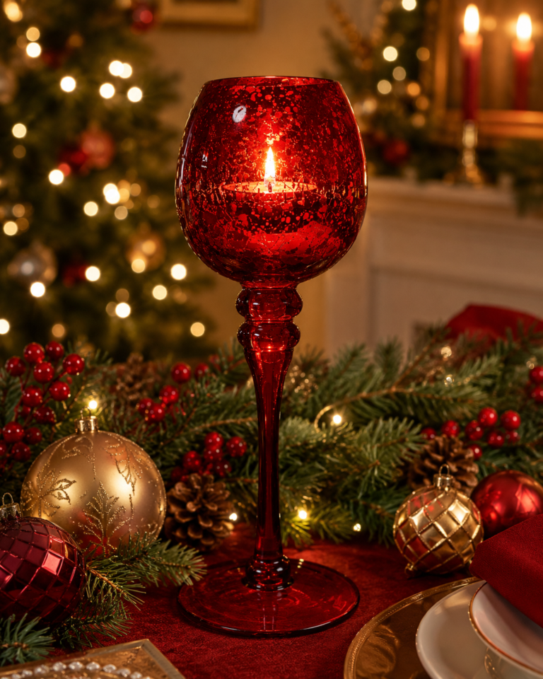 Jewel-Tone Classic Stemmed Glass Candle Holder Collection - view 1