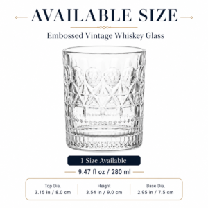 280ml Embossed Vintage Whiskey Glass – Classic Rocks Tumbler for Wholesale - view 3
