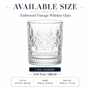 280ml Embossed Vintage Whiskey Glass – Classic Rocks Tumbler for Wholesale - view 3