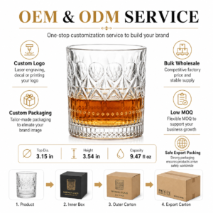 280ml Embossed Vintage Whiskey Glass – Classic Rocks Tumbler for Wholesale - view 8