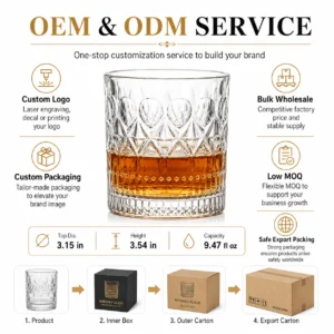 280ml Embossed Vintage Whiskey Glass – Classic Rocks Tumbler for Wholesale - view 8