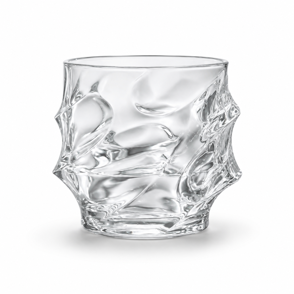 330ml Sculpted Wave Whiskey Glass – Embossed Rocks Tumbler for Wholesale - view 1