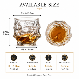 330ml Sculpted Wave Whiskey Glass – Embossed Rocks Tumbler for Wholesale - view 3