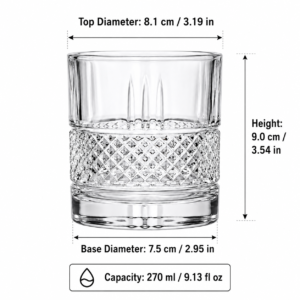 270ml Diamond Textured Whiskey Glass – Heavy Base Rocks Tumbler for Wholesale - view 3