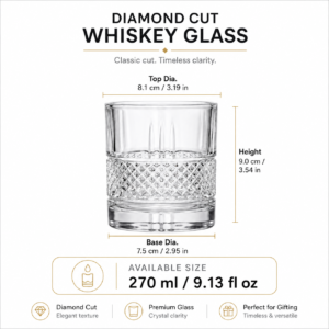 270ml Diamond Textured Whiskey Glass – Heavy Base Rocks Tumbler for Wholesale - view 4