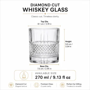270ml Diamond Textured Whiskey Glass – Heavy Base Rocks Tumbler for Wholesale - view 4