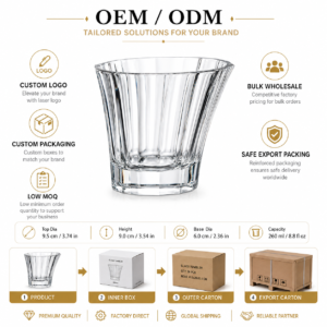 260ml Slanted Rim Whiskey Glass – Fluted Heavy Base Tumbler for Wholesale - view 8