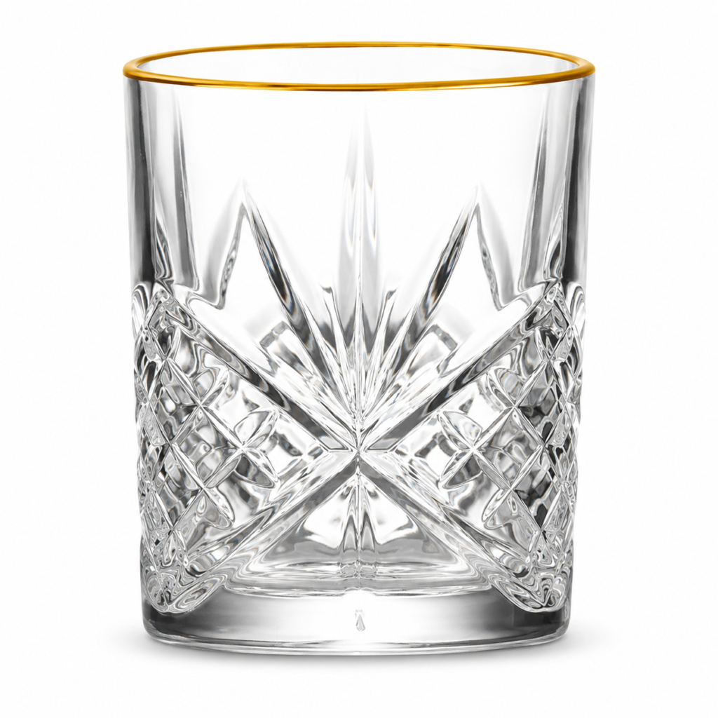 315ml Gold Rim Cut Whiskey Glass – Decorative Heavy Base Tumbler for Wholesale - view 1