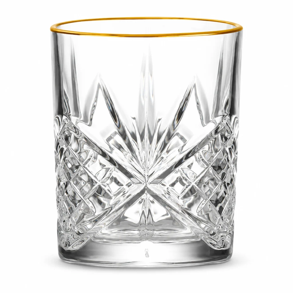 315ml Gold Rim Cut Whiskey Glass – Decorative Heavy Base Tumbler for Wholesale - view 1