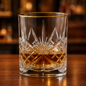 315ml Gold Rim Cut Whiskey Glass – Decorative Heavy Base Tumbler for Wholesale - view 2