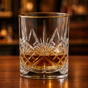 315ml Gold Rim Cut Whiskey Glass – Decorative Heavy Base Tumbler for Wholesale - view 2