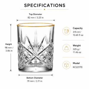 315ml Gold Rim Cut Whiskey Glass – Decorative Heavy Base Tumbler for Wholesale - view 4