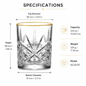 315ml Gold Rim Cut Whiskey Glass – Decorative Heavy Base Tumbler for Wholesale - view 4