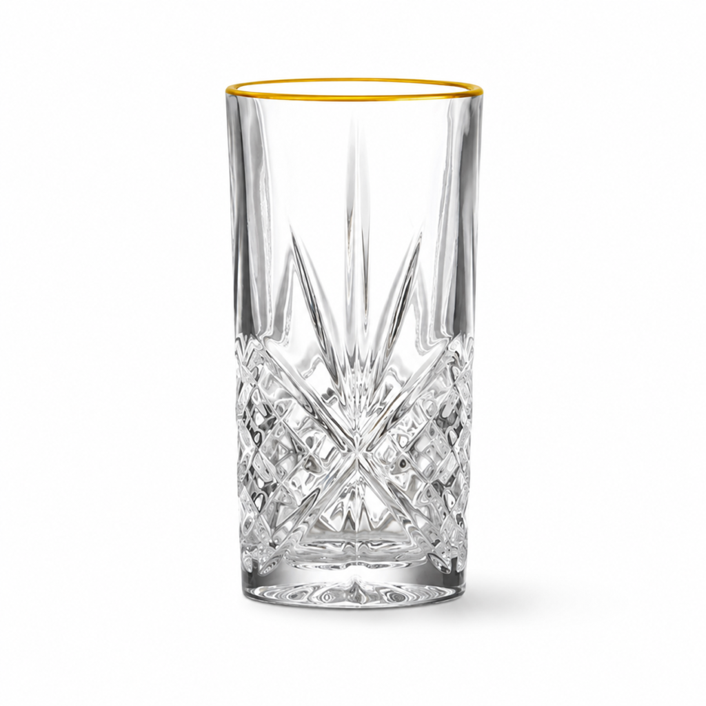 350ml Gold Rim Highball Glass – Cut Glass Tumbler for Wholesale - view 1
