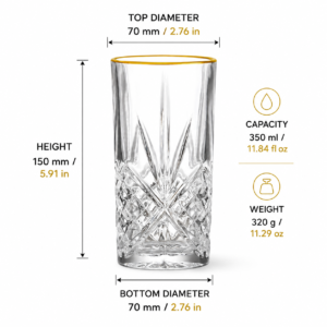 350ml Gold Rim Highball Glass – Cut Glass Tumbler for Wholesale - view 4