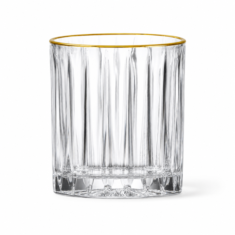 350ml Gold Rim Ribbed Whiskey Glass – Heavy Base Tumbler for Wholesale - view 1
