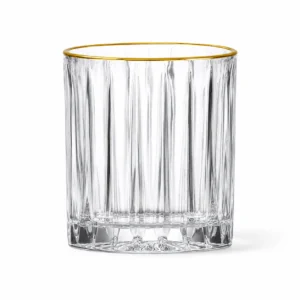 350ml Gold Rim Ribbed Whiskey Glass – Heavy Base Tumbler for Wholesale - view 1