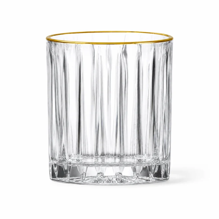 350ml Gold Rim Ribbed Whiskey Glass – Heavy Base Tumbler for Wholesale - view 1