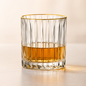 350ml Gold Rim Ribbed Whiskey Glass – Heavy Base Tumbler for Wholesale - view 2