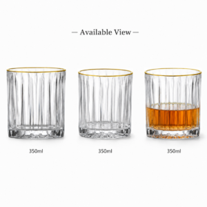 350ml Gold Rim Ribbed Whiskey Glass – Heavy Base Tumbler for Wholesale - view 3
